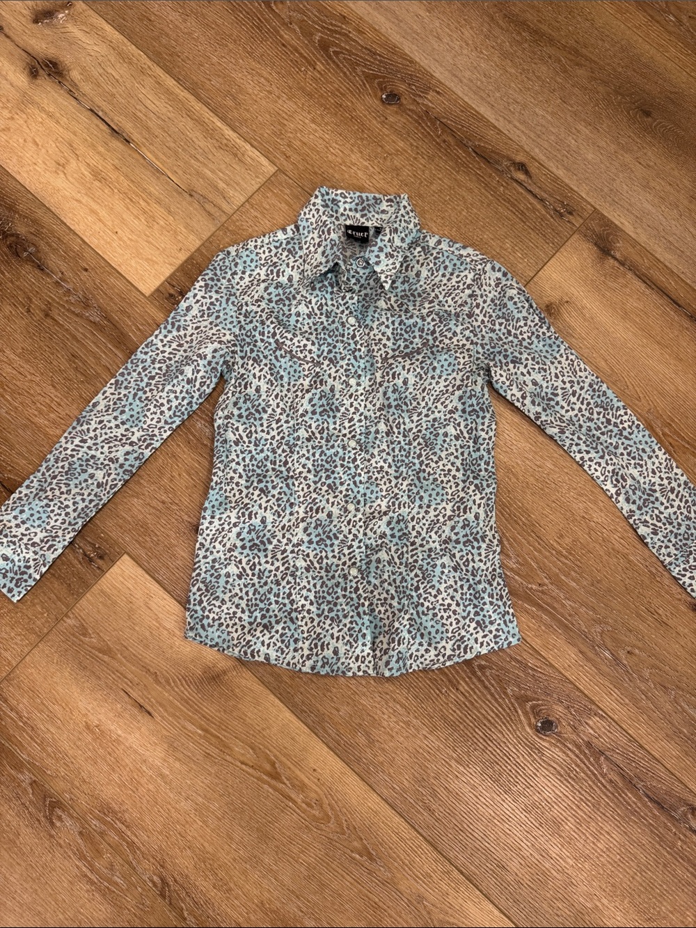 Light Blue Leopard Print Girl’s Button-Up Shirt